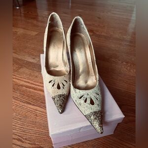 Brazilian Haircalf Leather upper Tan and Gold Stiletto Heel